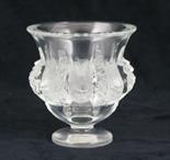 Lalique Dampierre vase, clear with a band of birds, frosted, over a circular foot, engraved mark `