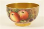 Royal Worcester fruit decorated sugar bowl by George Moseley, circa 1933, decorated with apples