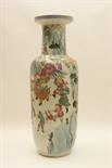 Chinese famille rose rouleau vase, late 19th Century, decorated throughout with a procession of