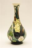 Moorcroft water lilies and bulrush vase, circa 1995, baluster form with slender neck, impressed