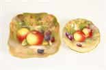 Royal Worcester fruit decorated small square dish by E Townsend, circa 1936, decorated with apples