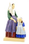 Quimper Breton figure group by R Micheau-Vernez (1907-1989), modelled as a mother and child in