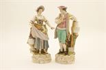 Pair of Helena Wolfsohn figures, The Gardener and The Flower Picker, late 19th Century, decorated in