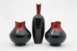 Pair of Royal Doulton flambe rouge et noir vases, squat baluster form, printed marks, numbered '