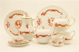 Meissen porcelain part tea service, 20th Century, decorated with a scrolling dragon in terracotta