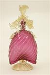 Venetian free blown glass crinoline courtier, with an amethyst tinted dress and gold flecked clear