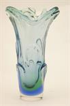 Murano freeform blue green trumpet vase, 27cm