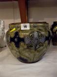 ROYAL DOULTON; Art Nouveau design green and blue glaze jardiniere 8" diameter