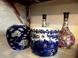 LOSOL-WARE; Pair of Cavendish pattern gilded 10.5" vases (1 with faults); Also Chinese hawthorn
