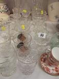 GLASS WARE; Pair of cut glass goblets, tumbers and other glass ware; also Derby coffee cups and