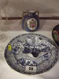 ADAMS POTTERY, blue printed pickle dish and similar dessert plate, also Noritake blue ground