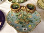 VICTORIAN MAJOLICA,George Jones strawberry dish (bird missing), kite registration mark