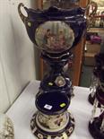 ROYAL WARWICK; blue ground twin handled jardiniere on matching stand (some faults) and 1 other