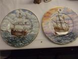MAYFLOWER CENTENARY, a pair of studio painted Mayflower wall plates by D Bowkett