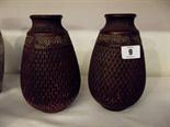 BRETBEY CLANTA; Pair of red earthenware oviform 8" vases, pattern no. 2373E