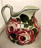 WEMYSS; cabbage rose painted toilet jug, painted mark, 10" high