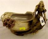 ROYAL DUX; Art Nouveau bowl of young lady sitting on edge of pond, impressed 1275  -
