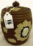 DISRAELI; Doulton Silicon tobacco barrel with Disraeli portrait plaque, 5" high