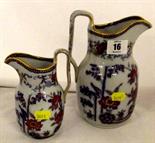 DAVENPORT; two graduated ironstone jugs, gilded bamboo and peony design. 7.5" & 5.5"