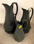 VICTORIAN STONEWARE; three graduated 19th Century blue stoneware jugs "Naomi & her Daughters in Law"