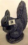 SYLVAC; blue glazed squirrel figure cotton ball dispenser, model No 1145