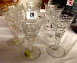 ART DECO GLASSWARE; set of six Art Deco-style cut stem wine glasses