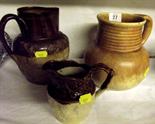 SALT GLAZE; salt glaze hunting and toper motive stoneware jug; also Art Deco brown glazed ringed rim