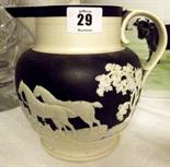 TURNERS STONEWARE; early 19th Century white stoneware ale jug in the style of Turner, relief applied