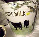 DOULTON MILK PAIL; Royal Doulton gilded and cattle decorated pottery milk pail, 11" high