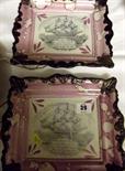 SUNDERLAND LUSTRE; pair of moonlit lustre bordered rectangular wall plaques with ship portraits