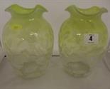 VASELINE GLASS; pair of attractive Edwardian yellow vaseline glass crinoline necked vases, 7.5"