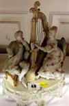 THURINGIAN; Continental porcelain figure group "The Harpist", 10" high