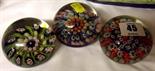 VASART; three glass domed millefiore paperweights