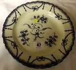 LIVERPOOL CREAMWARE; three blue edged dessert plates with swag and stylised floral decoration (minor