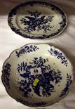 18TH CENTURY WORCESTER; "Fir Cone" pattern dessert plate and similar lobed edge strainer dish (