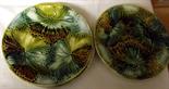 MAJOLICA; five leaf moulded coloured Majolica dessert plates