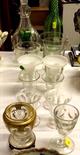 GLASSWARE; four Victorian syllabub glasses, Georgian design rummer, etched medicine jar and other