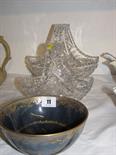 CROWN STAFFORDSHIRE, powder blue ground gilt Willow pattern 6.5" diameter bowl; also 2 quality cut