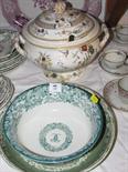 SPODE, puce printed Copeland & Garrett Spode floral meat plate, and similar circular serving bowl;