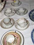 REGENCY TEAWARE, Spode gilt foliate edge trio, also 3 bat printed classical teaplates, topographical