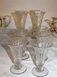 ANTIQUE GLASSWARE, 4 fluted base syllabub glasses, 8 cut base champagne flutes and 2 others