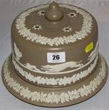 CHEESE DISH, brown stoneware dome lidded Victorian cheese dish, acorn finial with coursing applied