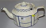 CASTLEFORD, blue enamelled detailed serpentine based teapot and lid with relief decoration