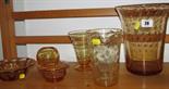 WHITEFRIARS; amber glass splayed rim large vase and 5 similar pieces