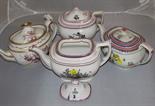 TEAPOTS, collection of 4 Regency teapots including New Hall floral painted teapot and pink lustre