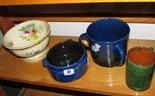 NORTH DEVON POTTERY, Barun graffiti green glaze commemorative tankard "Pendennis Guns"; similar