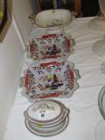 19TH CENTURY TABLE WARE, pair of Ironstone twin handled chinoiserie decorated comports, Regency bird