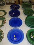 ANTIQUE GLASSWARE, set of 6 Bristol blue glass shallow dishes, pontil marks