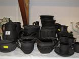 BLACK BASALT, an interesting collection of antique and later black basalt tableware including