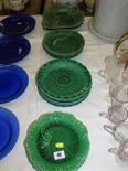 GREEN GLAZE LEAF DISHES, a good collection of 19th Century and later green glazed dessert plates and